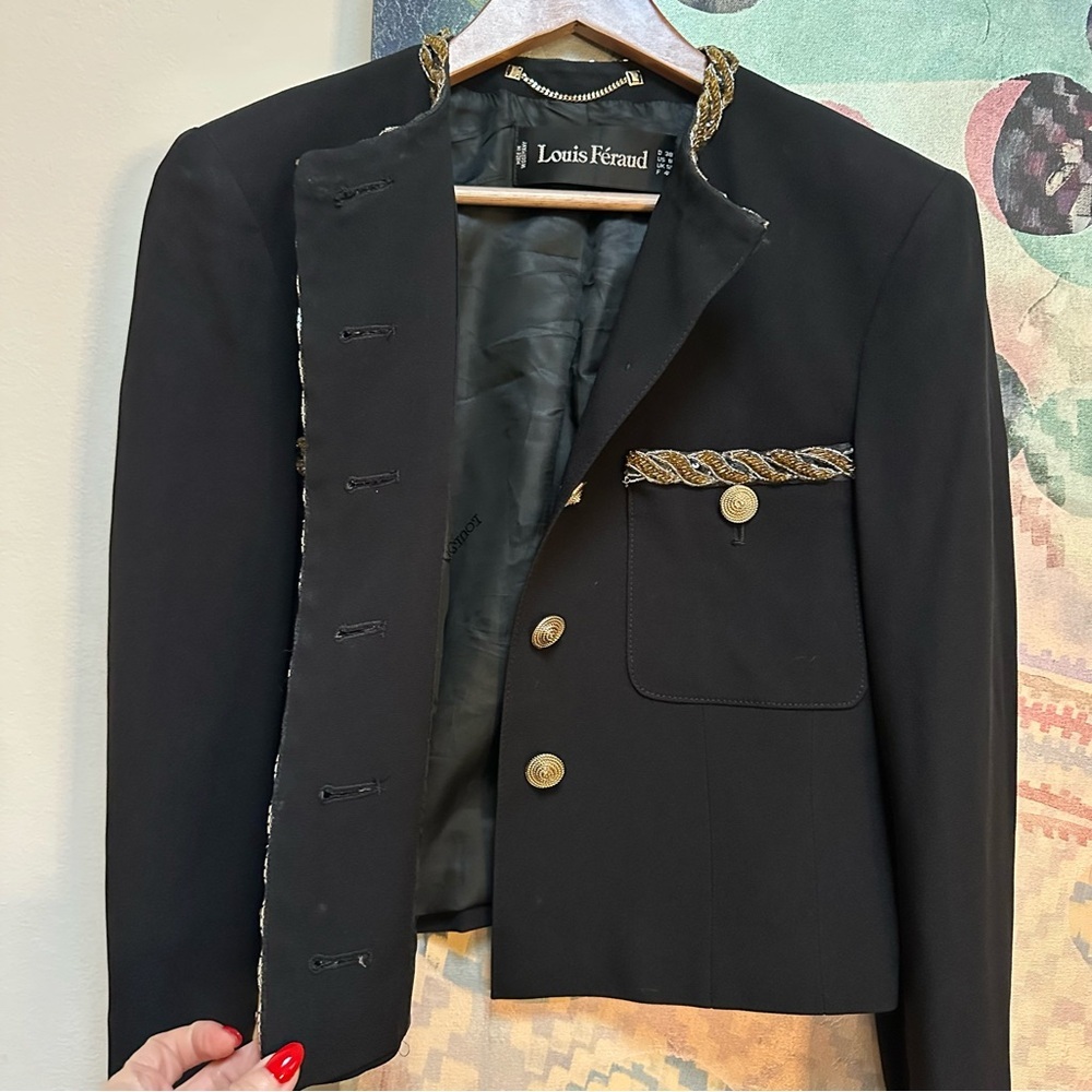 Vintage Louis Feraud 1990s beaded boxy black and gold blazer jacket - Picture 8 of 11